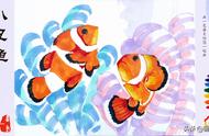 小丑鱼与海葵：彩色水笔画中的和谐共生